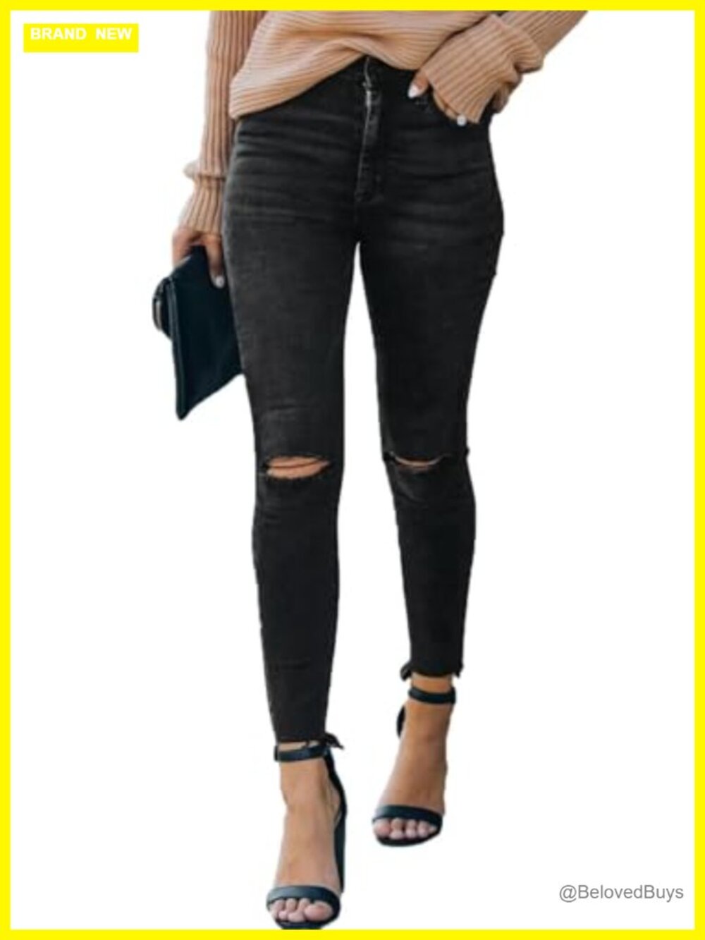 Women's High Rise Skinny Stretch Ripped Jeans High Waisted Destroyed Denim Pants